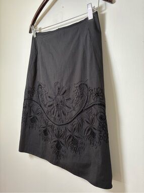 Elie Tahari Deanna Skirt Black Embroidered Cotton Blend NWT Size 2 MSRP $228